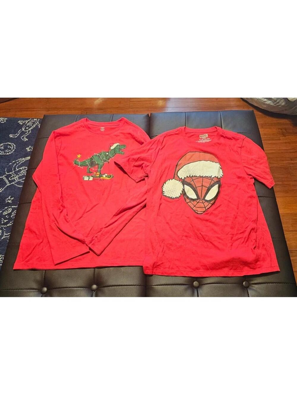 Boys xl 14 16 holiday christmas shirts spiderman dinosaur euc